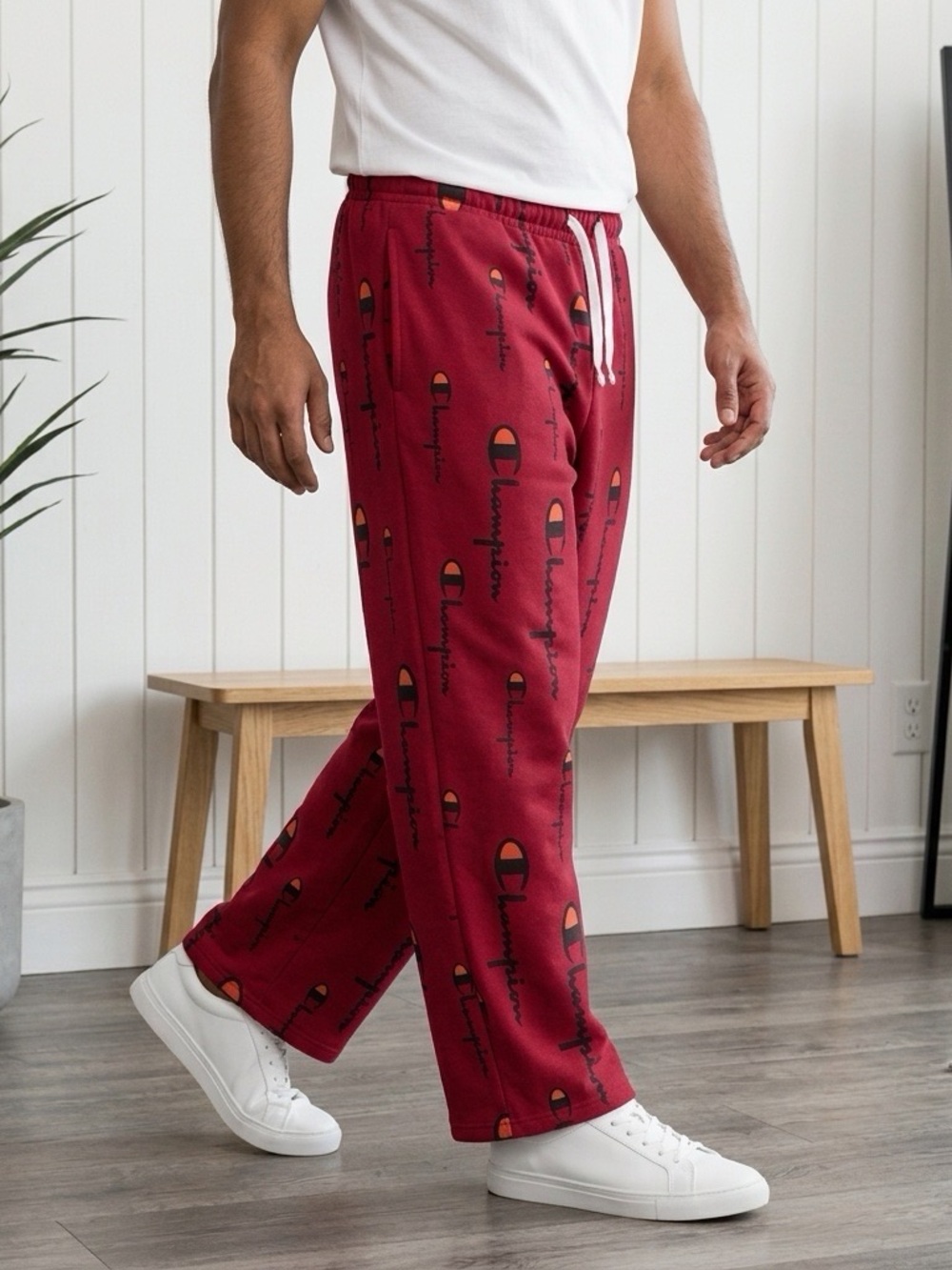 Champion Burgundy All-Over Logo Sweatpants